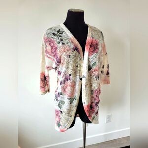 Ginger G Floral Lightweight Knit Shrug Kimono Cardigan Sweater Open Front Small